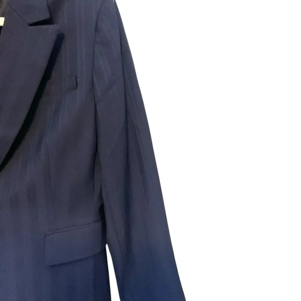 Tahari‎ Navy Blue Subtle Stripe Blazer Jacket Women's Sz 10P Pockets Career